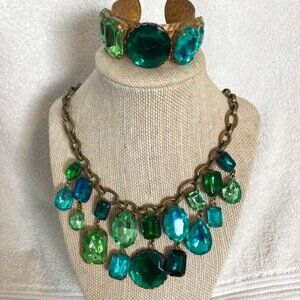 Cabochon Cut Crystal Necklace and Matching Bracelet -RARE
